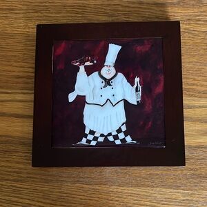 Chic Wine Bottle & Fat Chef wall art/hot dish protectors. Set of 3. Hang or use.